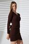 Brown Gathered Double Breasted Collar Crepe Fabric Long Sleeve Dress - 3