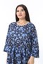 Women's Plus Size Blue Relaxed Fit Bike Collar Gathered Waist Dress 65N38476 - 5