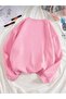 Women's Pink Minimal Heart Printed Crew Neck Oversized Embossed Sweatshirt Hoodie - 2