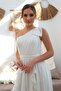 Ecru Chiffon One Shoulder Long Evening Dress Wedding Dress and Outer Shooting Dress - 3