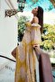 Yellow Printed Low Sleeve Slit Long Evening Dress - 4