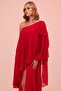 Red One Sleeve Slit Plus Size Chiffon Evening Dress - 2