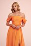 Orange Chiffon Low-Sleeve Long Evening Dress - 2