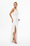 Ecru Crepe Stone Printed Long Wedding Dress with Slit - 5