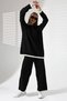 Women's Black Crew Neck Shepherd Stitched Sweater and Palazzo Knitwear Top and Bottom Set