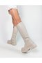 Beige Color Matte Zippered Women's Below the Knee Boots - 3