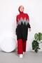 Double Set Women's Modest Wave Pattern Side Slit Silvery Tricot Tunic Pants Bottom Top Set - 7