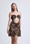 Ieopard Front Ring Waist Part Open Double Layer Floor-Length Dress with Skirt