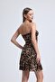 Ieopard Front Ring Waist Part Open Double Layer Floor-Length Dress with Skirt - 6
