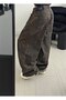 Custom Leopard Pattern Coated Brown Loose Cut Jeans - 7