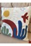 Punch Embroidered Throw Pillow Cover Bohemian Style Linen Fabric - 5