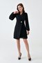 Women's Pleated Detailed Double Breasted Jacket Collar Sleeves Tulle Wrap Cut Black Office Dress 24K2169 - 8