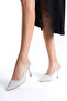 Silver Glitter Heeled Women's Shoes - 4
