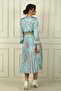 Women's Double-Breasted Collared Belted Lined Floral Pleated Satin Dress - 4