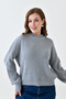 Women's Off Shoulder Long Sleeve Crew Neck Oversize Fit Gray Knitwear Sweater 1400 - 8