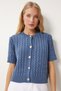 Crew Neck Hair Braided Knitwear Cardigan Indigo Blue Lus0047 - 2