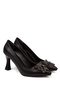 Women's 7 cm Heeled Black Skin Stone Detailed Bag Combination Stiletto Set - 4
