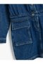 Denim Dress Polo Neck Long Sleeve Flap Pocket Button Detail - 5