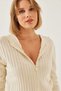 Women's Ecru Hooded Zippered Long Sleeve Knitwear Cardigan 20246857 - 4
