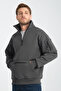 Men's Smoked Unisex Oversize Cotton Inner Fleece Standing Collar Kangaroo 3-Pocket Sweatshirt - 5