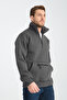 Men's Smoked Unisex Oversize Cotton Inner Fleece Standing Collar Kangaroo 3-Pocket Sweatshirt
