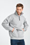 Men's Gray Unisex Oversize Cotton Inner Fleece Standing Collar Kangaroo 3 Pocket Sweatshirt - 3