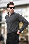Anthracite Polo Collar Zipper Detailed Long Sleeve Men's Sweater 7282