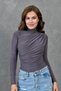 Smoked Stretch Fabric Long Sleeve Asymmetrical Cut Stand Collar Basic Blouse 9871 - 7