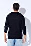 Men's Black Oversize Sweater with Half Zipper, Knitted Pattern, Soft Texture 9913 Black - 5