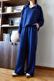 Women's Navy Blue Modal Fabric Collar Snap Fastener Top and Bottom Set 60351111 - 3