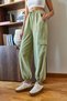 Women's Mint Green Cargo Pants with Pockets and Elastic Waist and Cuffs 36314 60351093