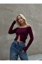Boat Neck Button Detailed Ribbed Long Sleeve Blouse - 8