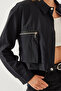 Women's Black Bellows Pocket Parachute Fabric Crop Jacket 2403 60351152 - 2