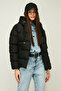 Women's Windproof Black Fiber Filling Winter Coat - 4