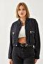Women's Black Bellows Pocket Parachute Fabric Crop Jacket 2403 60351152 - 4