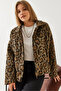 Women's Black Camel Leopard Patterned Coat 38143 60351154