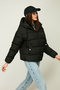 Women's Windproof Black Fiber Filling Winter Coat - 6