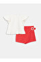 Ecru Crew Neck Basic Girls' Blouse and Shorts Skirt 2-Piece Set
