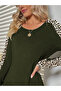 Women's Long Sleeve Crew Neck Sleeves Leopard Detail Two Thread Mini Length Dress - 2