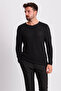 Knitted Patterned Slim Fit Wide Collar Long Sleeve Lase Men's Knitwear Sweater Black - 11155.18Y