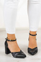 Diana Black Snake Vegan Mesh Strappy Pointed Toe Thick Heeled Classic Shoes - 3