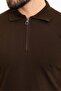 Plain Slim Fit Zippered Polo Neck Men's Knitwear T-Shirt Brown - 11471.24Y - 2