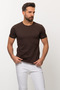 تي شيرت رجالي من Duz Slim Fit ذو رقبة دائرية أساسي باللون البني - 36690.22Y - 4