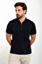 Plain Slim Fit Zippered Polo Neck Men's Knitwear T-Shirt Navy Blue - 11471.24Y - 3