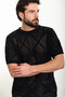 Patterned Oversize Crew Neck Men's Knitwear T-Shirt Black - 11491.24Y - 3