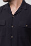 Striped Slim Fit Apache Collar Short Sleeve Linen Men's Shirt Black - 37765.23Y - 2