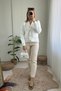 White Knitwear Cardigan with Pockets and Stripe Detail - 3