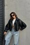 Velisse Oversized Women's Black Balloon Sleeve Bomber Leather Jacket