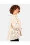Ecru Striped Linen Textured Oversized Women's Shirt with Pockets - 5