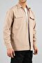 Men's Shirt Beige Parachute Fabric Relaxed Fit Seasonal Snap Closure Flap Side Pocket Coat - 5
